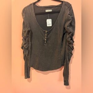 We The Free Charcoal Long Sleeve Blouse